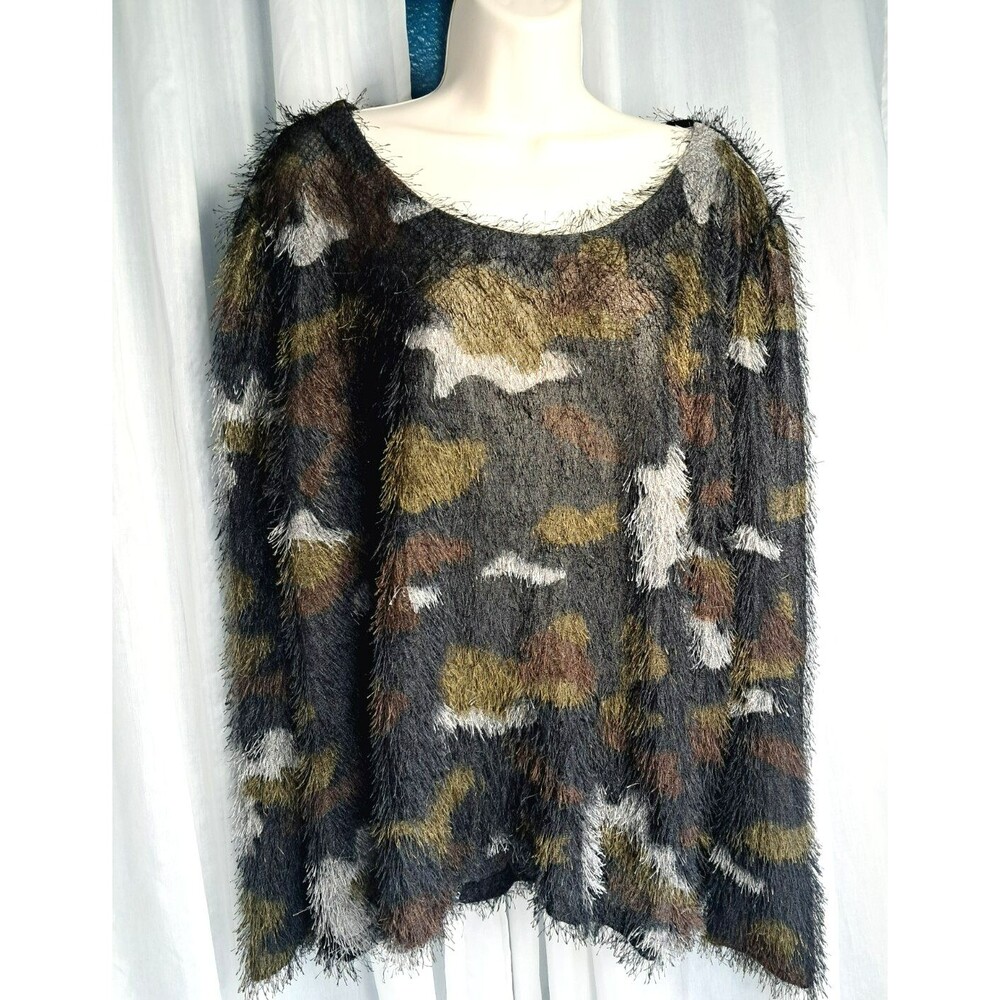 Ashley Stewart Camo Long Sleeve Sheer Fringe Top Shirt Size 30/32